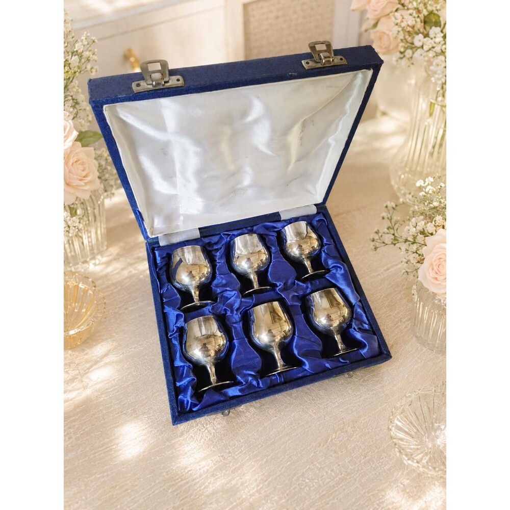 Vintage EPNS Silver Plated Mini Goblets Set of 6 w/ Original Case – 2.5"